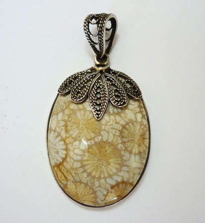 Indonesia Fossil Coral Silver Pendant
