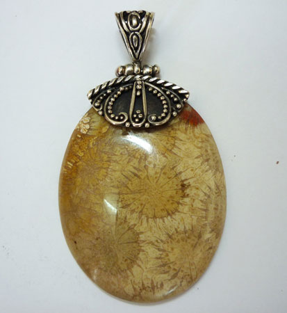 Bali Silver Pendant of Indonesian fossil coral gem