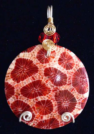 Dyed Bali Coral Pendant Wire Wrap