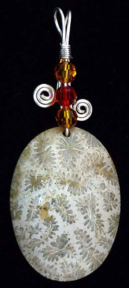 Brain fossil coral pendant with Bali wire wrap