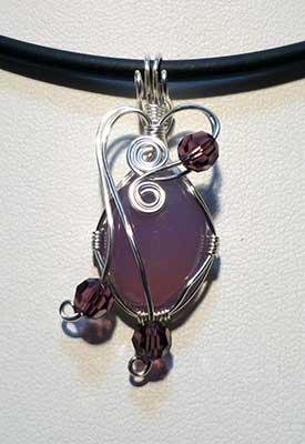 Purple Calchedony in wire wrap for pendant